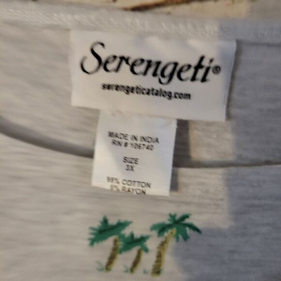 "Serengeti " Woman's long sleeve top Size: 3X gray/palmtrees Pre-owned - Picture 3 of 5